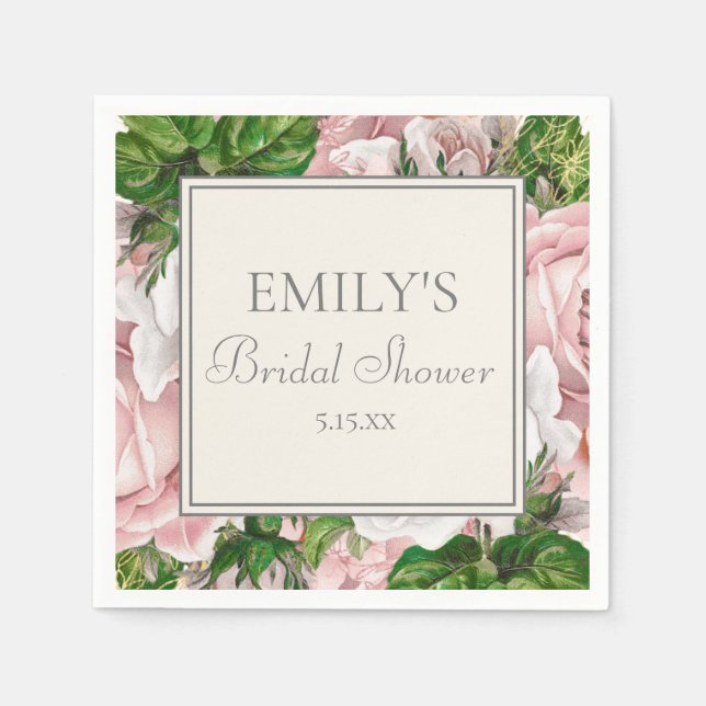 Elegant Blush Pink Floral Greenery Bridal Shower Napkin (Front)