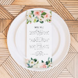 Elegant Blush Pink Floral Greenery Dinner Menu  Invitation<br><div class="desc">This dinner menu features elegant watercolor blush pink and white florals with a simple and timeless font combination. It's the perfect menu for the romantic classic couple but can be modified to suit any event you have in mind.</div>