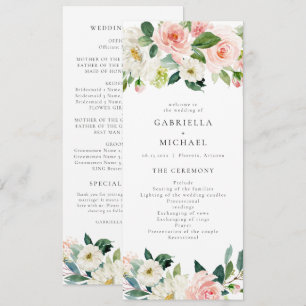 Elegant Blush Pink Floral Greenery Wedding Program