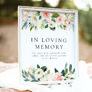 Elegant Blush Pink Floral In Loving Memory Sign