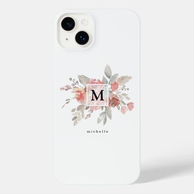 Elegant Blush Pink Floral Monogram iPhone Case (Back)