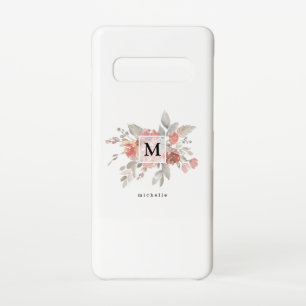 Elegant Blush Pink Floral Monogram Samsung Galaxy Case