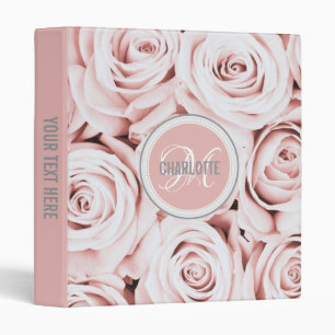 Elegant blush pink floral monogrammed name binder