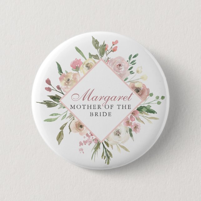 Elegant Blush Pink Floral Mother of the Bride 2 Inch Round Button (Front)