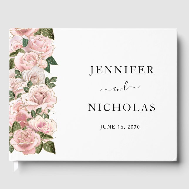 Elegant Blush Pink Floral Peonies Wedding Guest Book (Front)