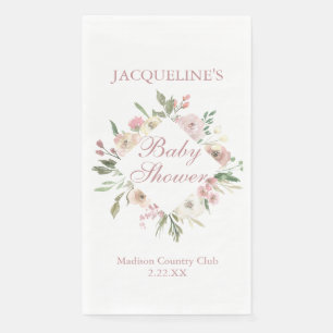Elegant Blush Pink Floral Personalized Baby Shower Napkin