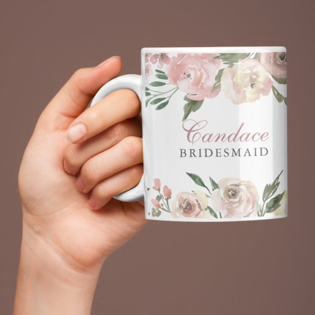 Elegant Blush Pink Floral Personalized Bridesmaid Coffee Mug (Creator Uploaded)