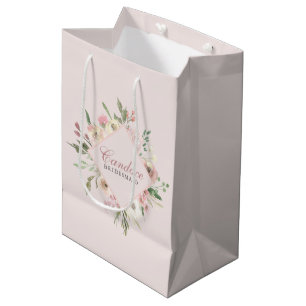 Elegant Blush Pink Floral Personalized Bridesmaid Medium Gift Bag