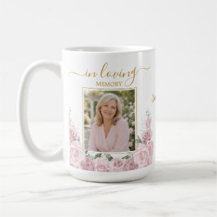 Elegant Blush Pink Floral Photo Funeral Memorial Coffee Mug