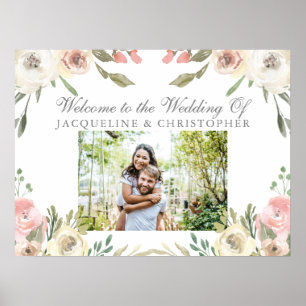 Elegant Blush Pink Floral Photo Garden Wedding Poster