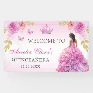 Elegant Blush Pink Floral Quinceañera Birthday Banner