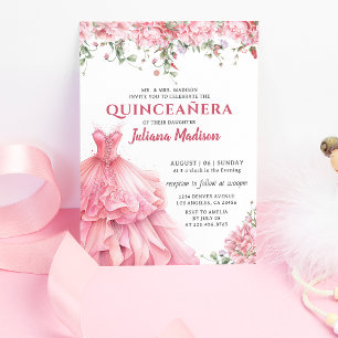 Elegant Blush Pink Floral Quinceañera Birthday Invitation