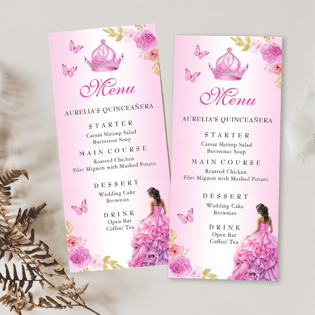 Elegant Blush Pink Floral Quinceañera Birthday Menu (Creator Uploaded)