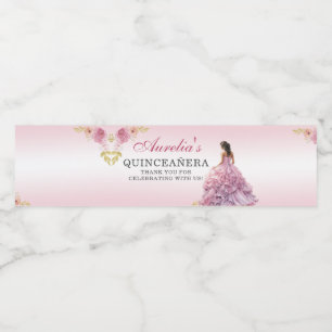 Elegant Blush Pink Floral Quinceañera Birthday Water Bottle Label