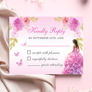 Elegant Blush Pink Floral Quinceañera RSVP Card