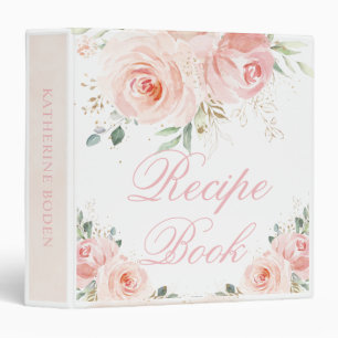 Elegant Blush Pink Floral Recipe Book Binder