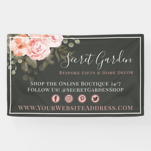 Elegant Blush Pink Floral Roses Modern Boutique Banner (Horizontal)