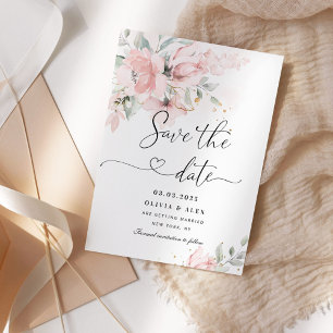 Elegant blush pink floral save the date card