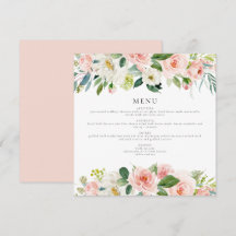 Elegant Blush Pink Floral Square Dinner Menu Card