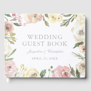 Elegant Blush Pink Floral Summer Peony Wedding Guest Book