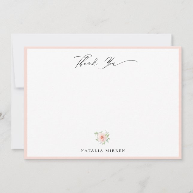 Elegant Blush Pink Floral Thank You Card (Front)