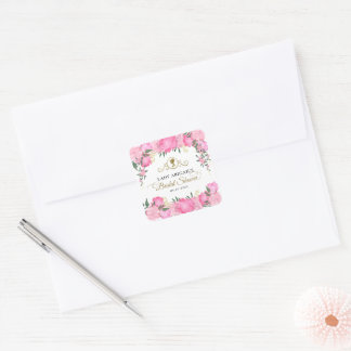 Elegant Blush Pink Floral Victorian Bridal Shower Square Sticker