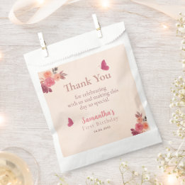 Elegant Blush Pink Floral Watercolor 1st Birthday Favour Bag