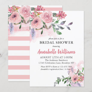 Elegant Blush Pink Floral Watercolor Bridal Shower Invitation