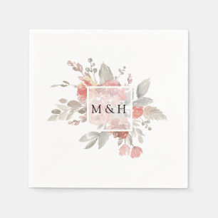 Elegant Blush Pink Floral Watercolor Wedding Napkin