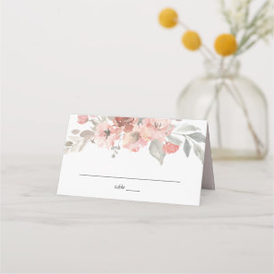 Elegant Blush Pink Floral Watercolor Wedding Place Card