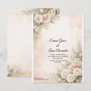 Elegant Blush Pink Floral Watercolor Wedding Postcard