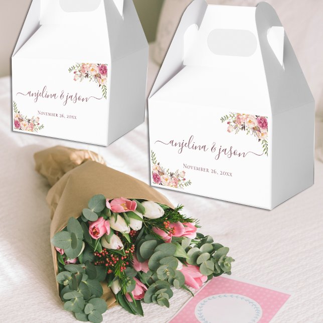 Elegant Blush Pink Floral Wedding Favor Box (Creator Uploaded)