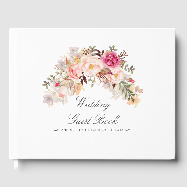 Elegant Blush Pink Floral Wedding Guest Book (Front)