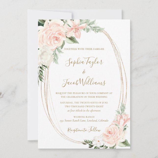 Elegant Blush Pink Floral Wedding Invitation (Front)