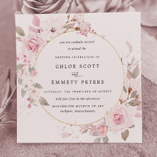 Elegant Blush Pink Floral Wedding Invitation