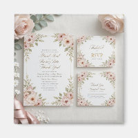 Elegant Blush Pink Floral Wedding Invitation Suite