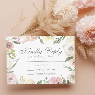 Elegant Blush Pink Floral Wedding Kindly RSVP Card