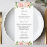 Elegant Blush Pink Floral Wedding Menu<br><div class="desc">Designed to co-ordinate with our Bloomsbury wedding collection, this elegant wedding menu features a beautiful watercolor blush floral arrangement and script brush hand lettering. Personalize it with your list of menu easily and quickly, simply press the customize it button to further re-arrange and format the style and placement of the...</div>