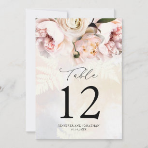 Elegant Blush Pink Floral Wedding Table Numbers