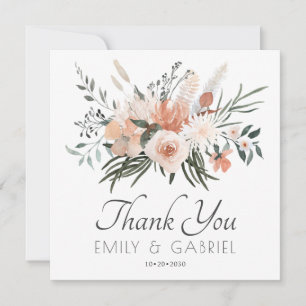 Elegant Blush Pink Floral Wedding  Thank You Card