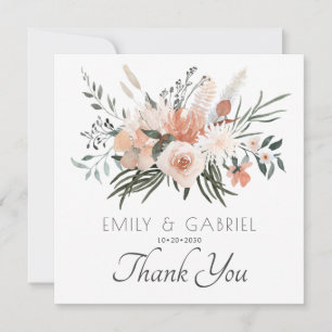 Elegant Blush Pink Floral Wedding  Thank You Card