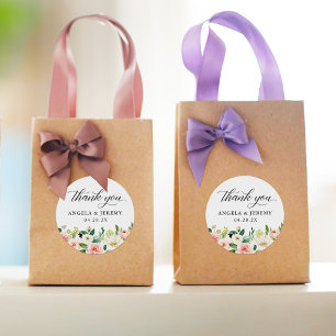 Elegant Blush Pink Floral Wedding Thank You Classic Round Sticker