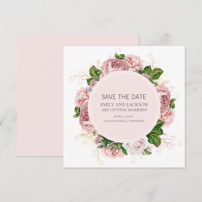 Elegant Blush Pink Floral White Wedding Save Date Invitation (Front/Back)