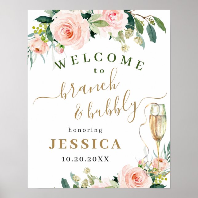 Elegant Blush Pink Flowers Boho Bridal Shower Poster (Front)