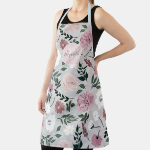 Elegant Blush Pink Flowers Botanical design Apron