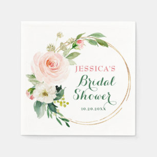 Elegant Blush Pink Flowers Bridal Shower Napkin