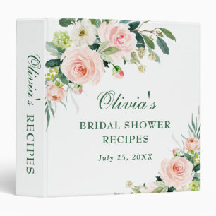 Elegant Blush Pink Flowers Bridal Shower Recipe Binder
