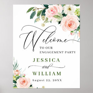 Elegant Blush Pink Flowers Engagement Party Poster