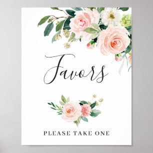 Elegant Blush Pink Flowers Favors Wedding Sign