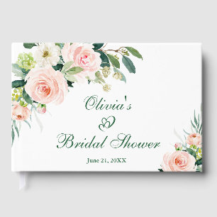 Elegant Blush Pink Flowers Floral Bridal Shower Guest Book